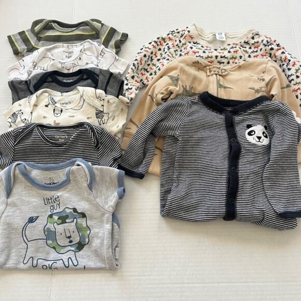 Baby Boys Bundle Lot of 9 3-12M Sleepers One Piece Outfits Panda‎ Dinosaurs Lion